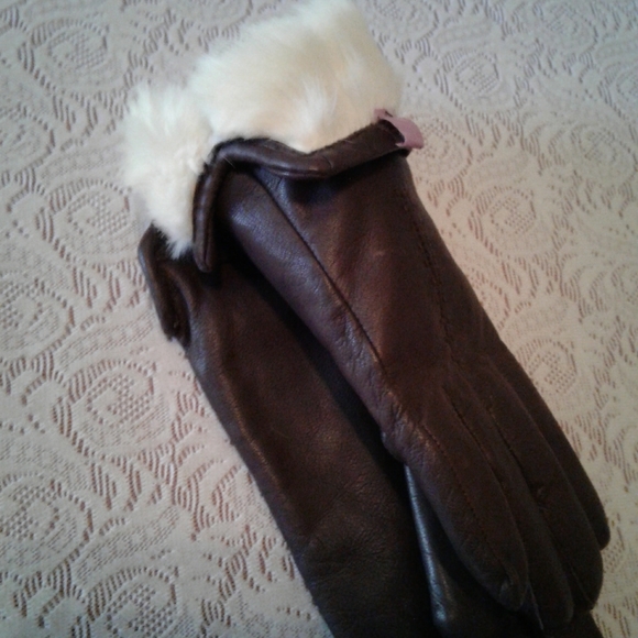 🌺 NEW Brown Fur Lined Leather Gloves - Picture 2 of 5